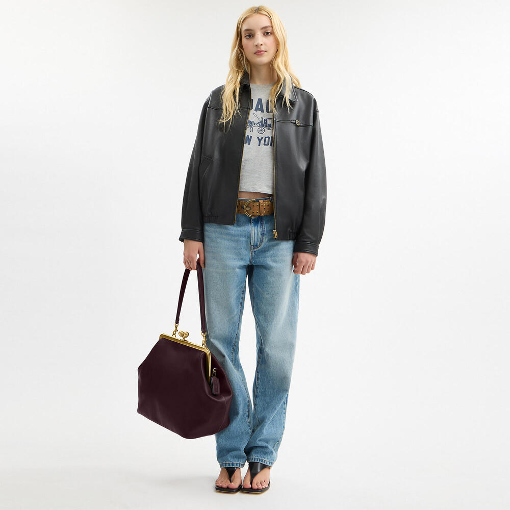 Coach Large Kisslock Frame Bag - Black Currant